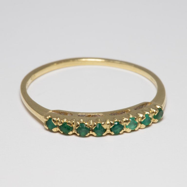 Emerald 14 Karat Yellow Gold Ring, Anniversary Band, .1 Carat Prong Set Emeralds