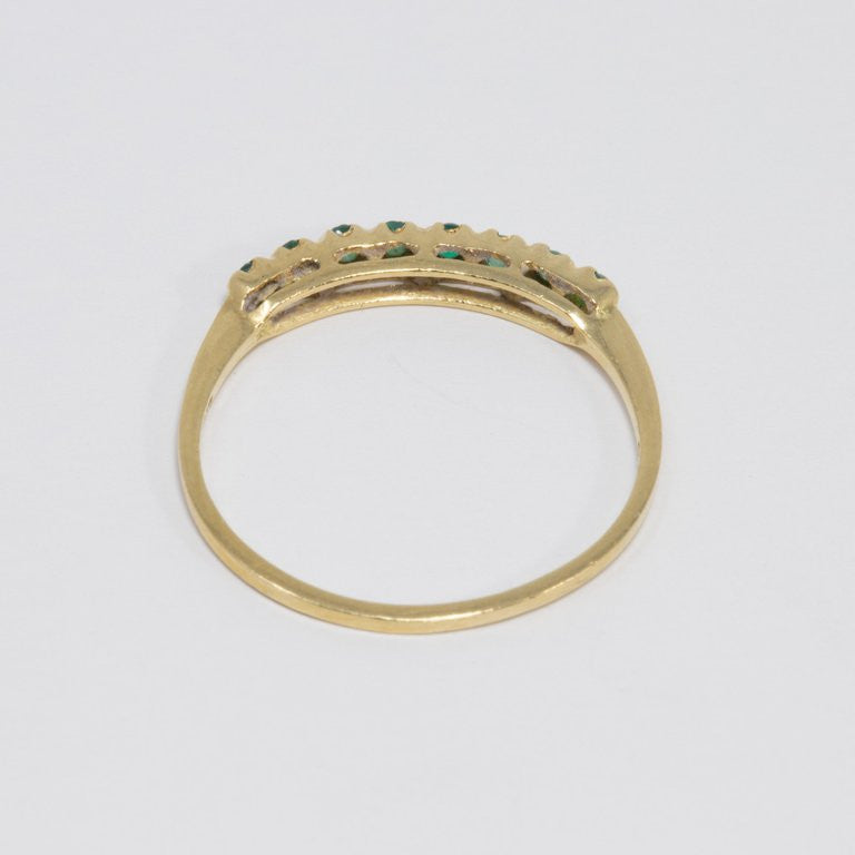 Emerald 14 Karat Yellow Gold Ring, Anniversary Band, .1 Carat Prong Set Emeralds