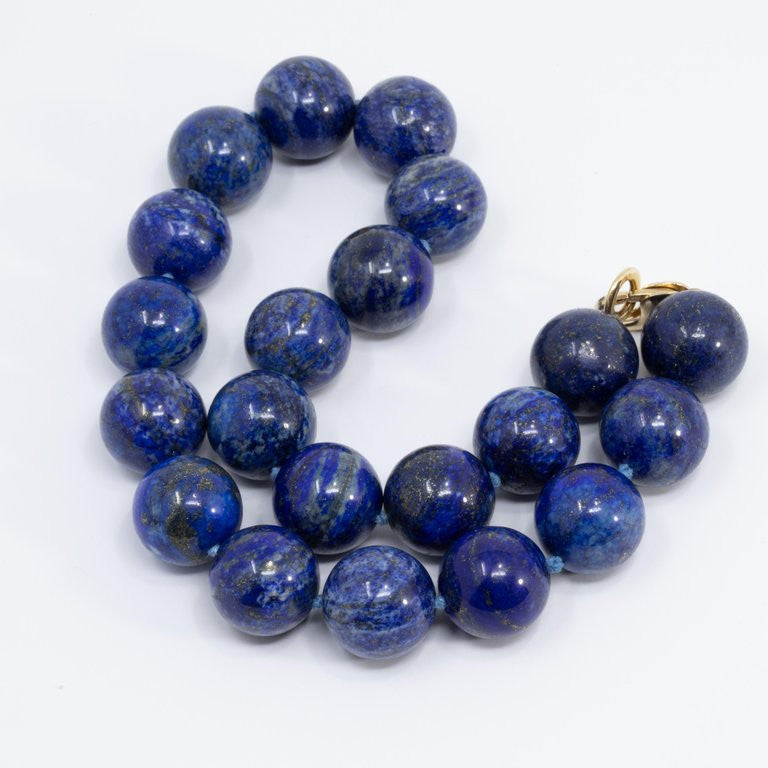 Vintage Lapis Lazuli Round Bead 585 or 14 Karat Choker Necklace