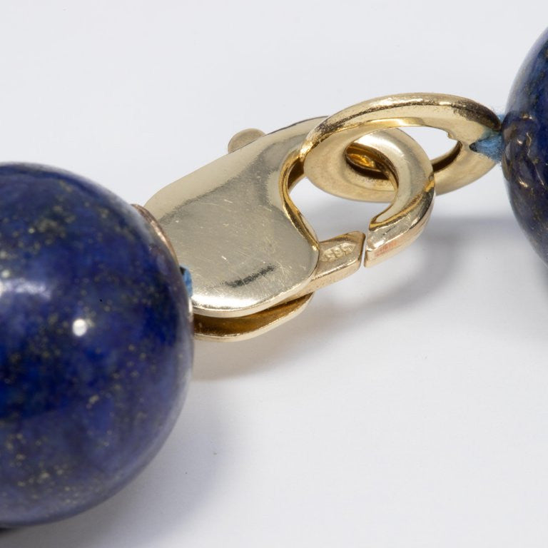 Vintage Lapis Lazuli Round Bead 585 or 14 Karat Choker Necklace