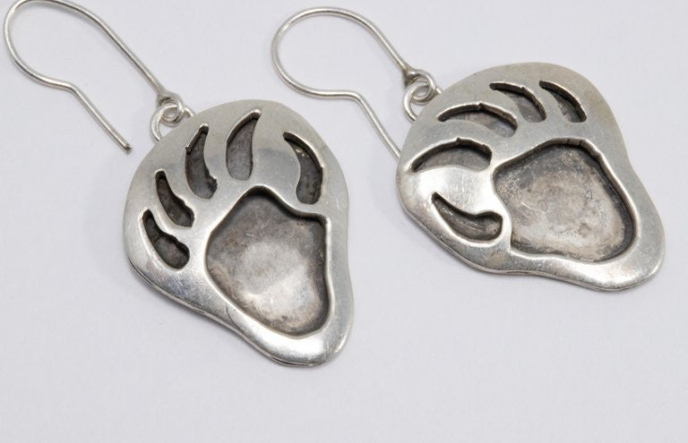 Native American Indian Bear Claw Sterling Silver Hook Earrings