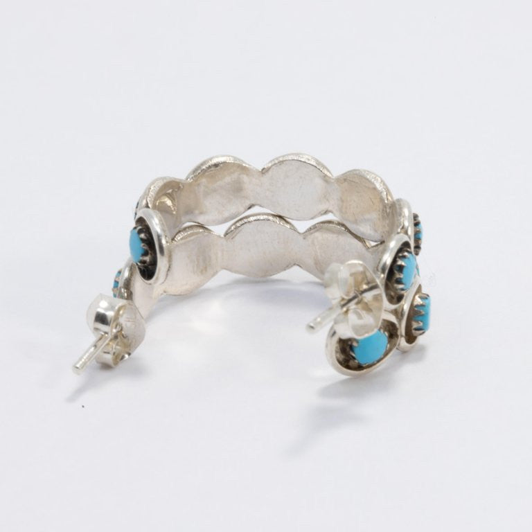 Native American Zuni Turquoise Sterling Silver Hoop Earrings