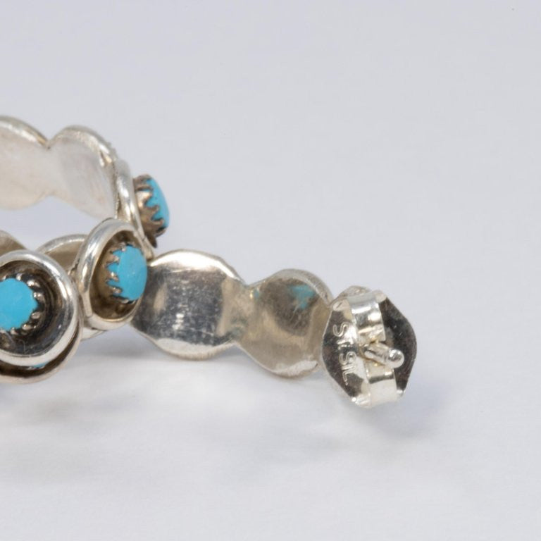 Native American Zuni Turquoise Sterling Silver Hoop Earrings