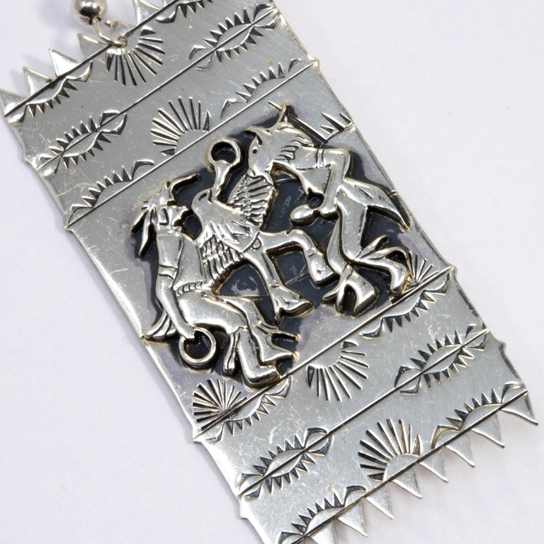 Native American Sterling Silver Deity Motif Dangling Earrings