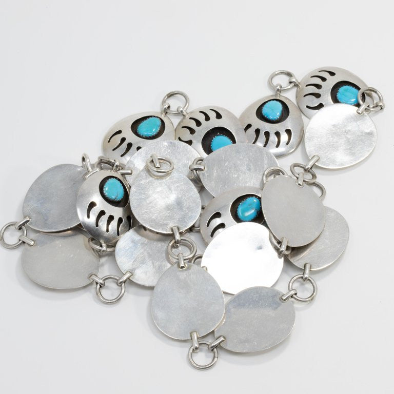 Native American Bear Claw Link Sterling Silver Turquoise Concho Belt