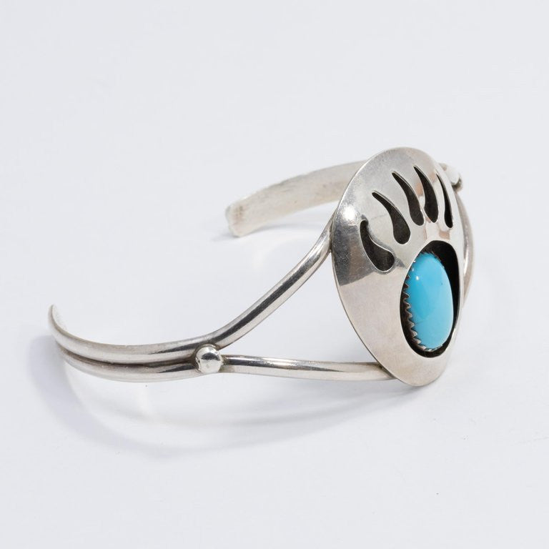 Native American Bear Claw Sterling Silver Tapered Cuff Bracelet with Turquoise