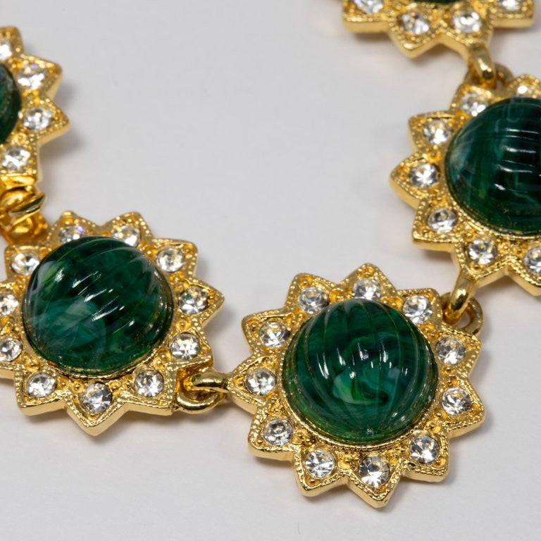 KJL Kenneth Jay Lane Red and Green Drop Accents Necklace w Faux Pearls, Crystals