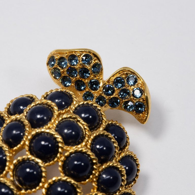 Oscar de la Renta Pave Blue Cabochon Embellished Fish Brooch, Pin in Gold