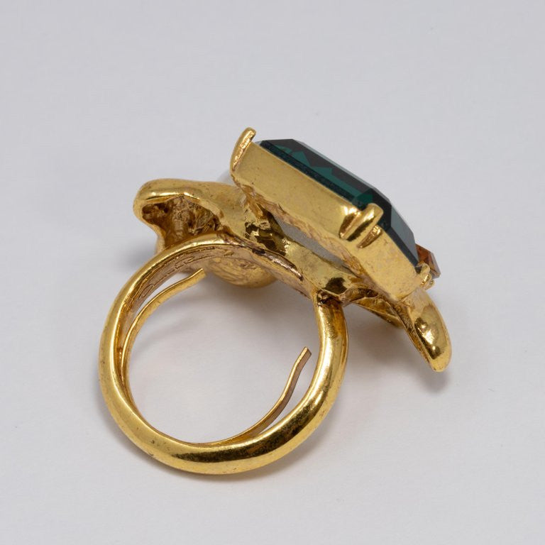 Oscar de la Renta Bold Green, Amber Crystal and Pearl Cocktail Ring