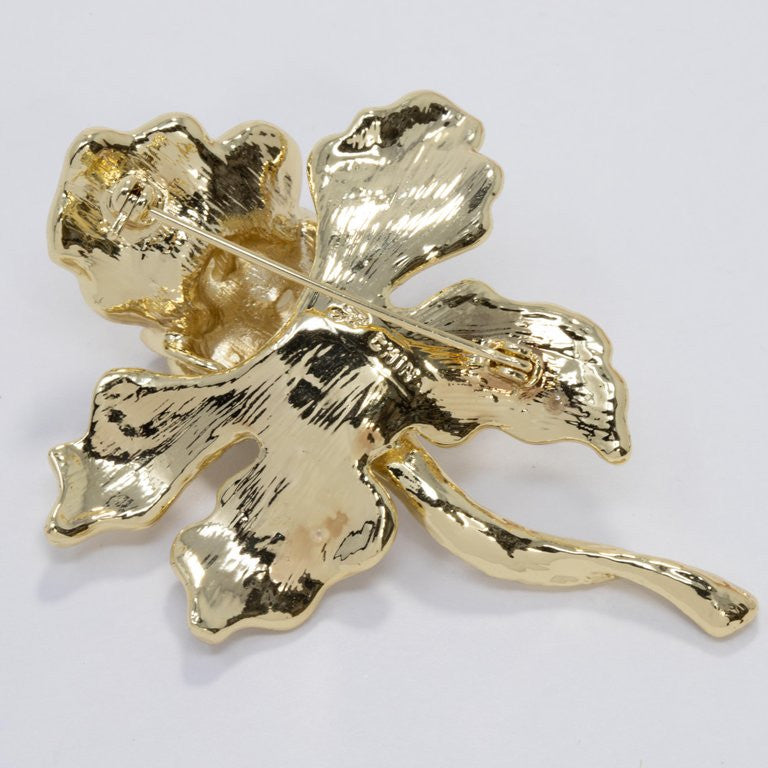 Joan Boyce Pave Crystal Blooming Flower Brooch Pin, Textured Gold Tone