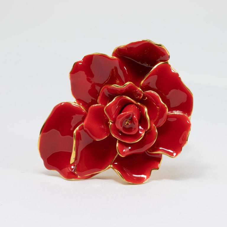 Oscar de la Renta Big Bold Painted Red Rose Hinged Bracelet in Gold