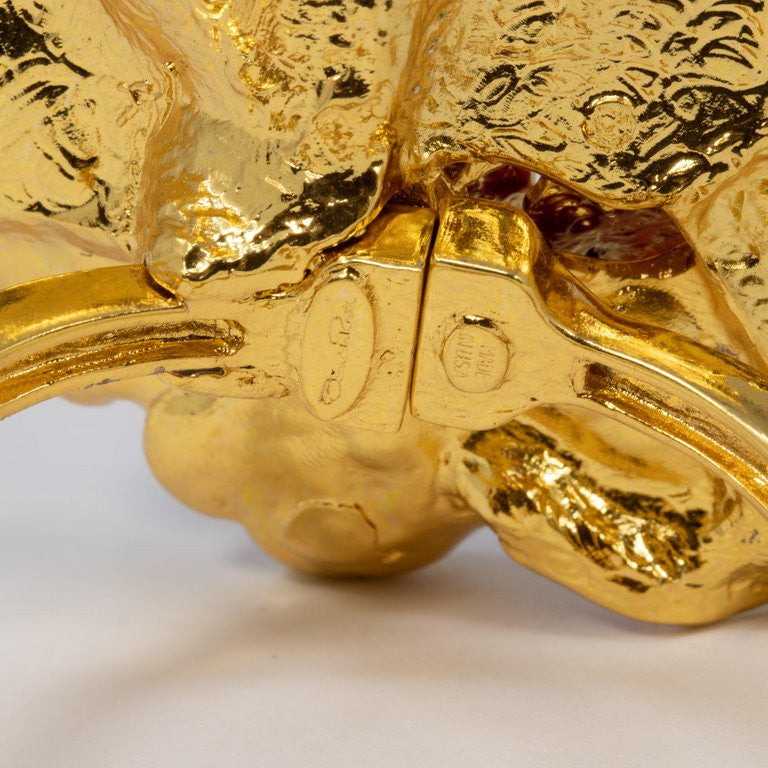 Oscar de la Renta Big Bold Painted Red Rose Hinged Bracelet in Gold