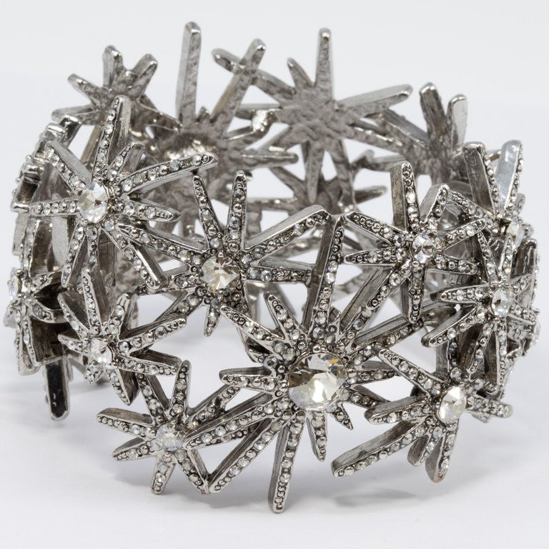 Oscar de la Renta Swarovski Crystal Fireworks Motif Statement Bracelet in Silver