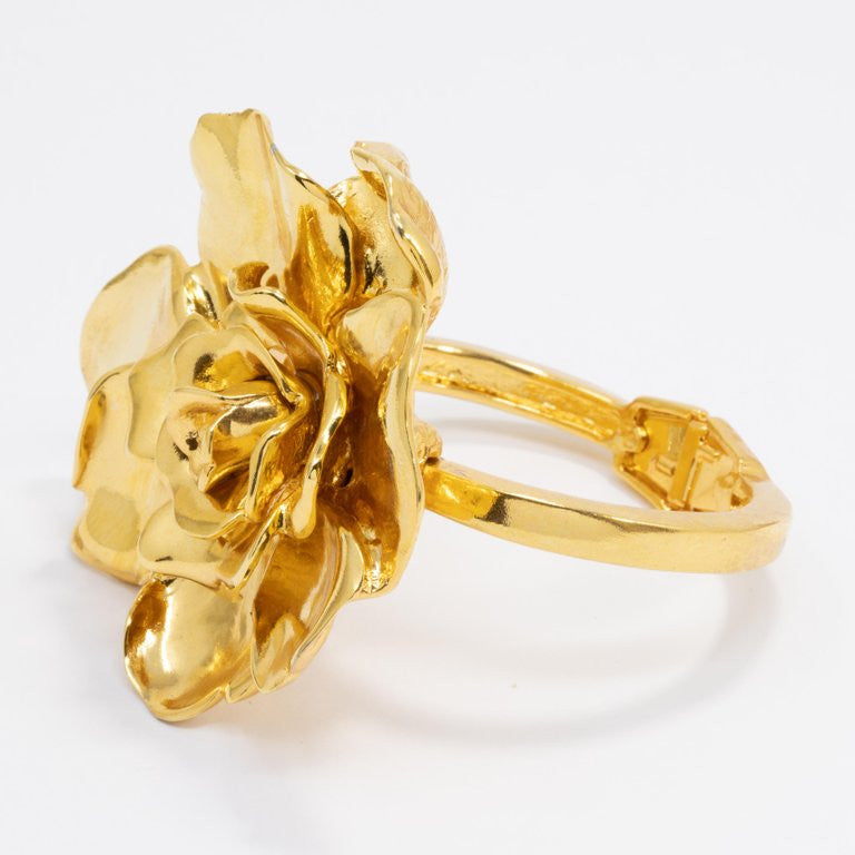 Oscar de la Renta Big Bold Rose Hinged Bracelet in Gold