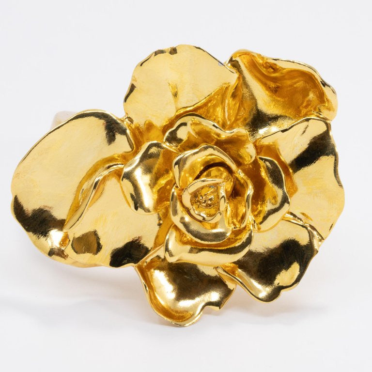Oscar de la Renta Big Bold Rose Hinged Bracelet in Gold