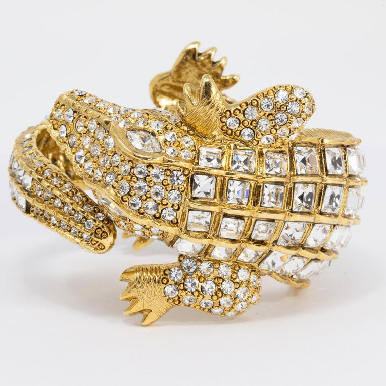 KJL Kenneth Jay Lane Crystal Pavé Crocodile Bangle Bracelet in Gold