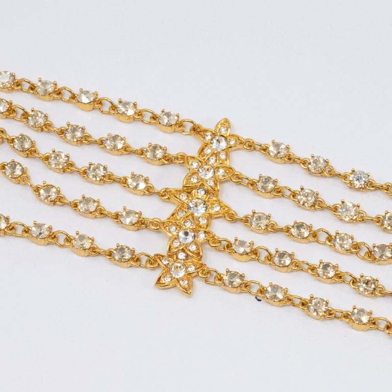 Oscar de la Renta Five Strand Floral Chain Bracelet, Clear Crystals, in Gold