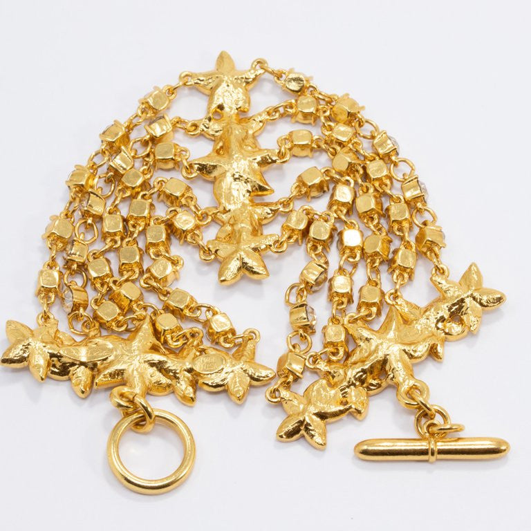 Oscar de la Renta Five Strand Floral Chain Bracelet, Clear Crystals, in Gold