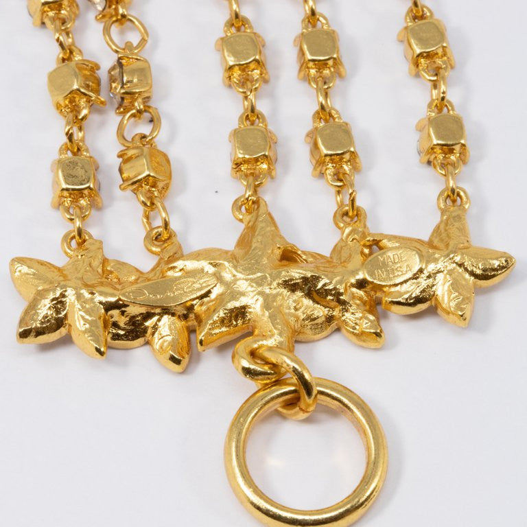 Oscar de la Renta Five Strand Floral Chain Bracelet, Clear Crystals, in Gold