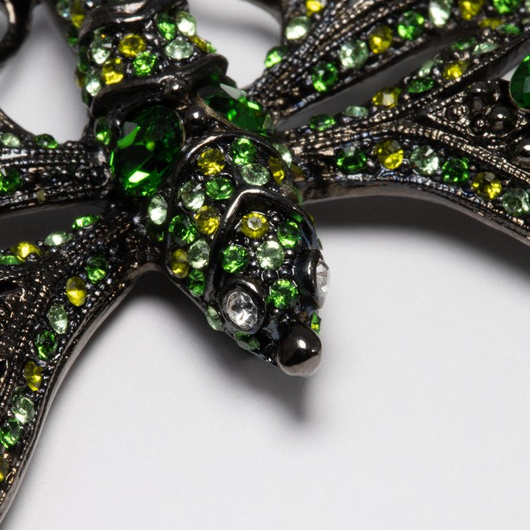 KJL Kenneth Jay Lane Embellished Green Crystal Dragonfly Pin, Dark Gunmetal
