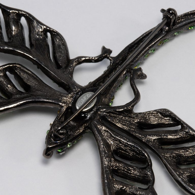 KJL Kenneth Jay Lane Embellished Green Crystal Dragonfly Pin, Dark Gunmetal