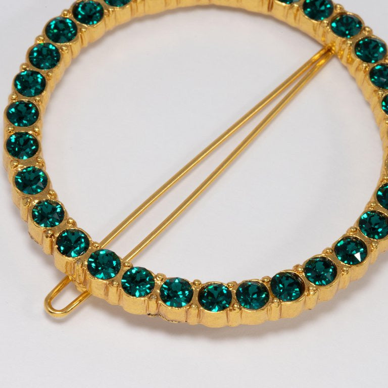 Oscar de la Renta Round Pave Green Crystal Dress/Hair Clip in Gold