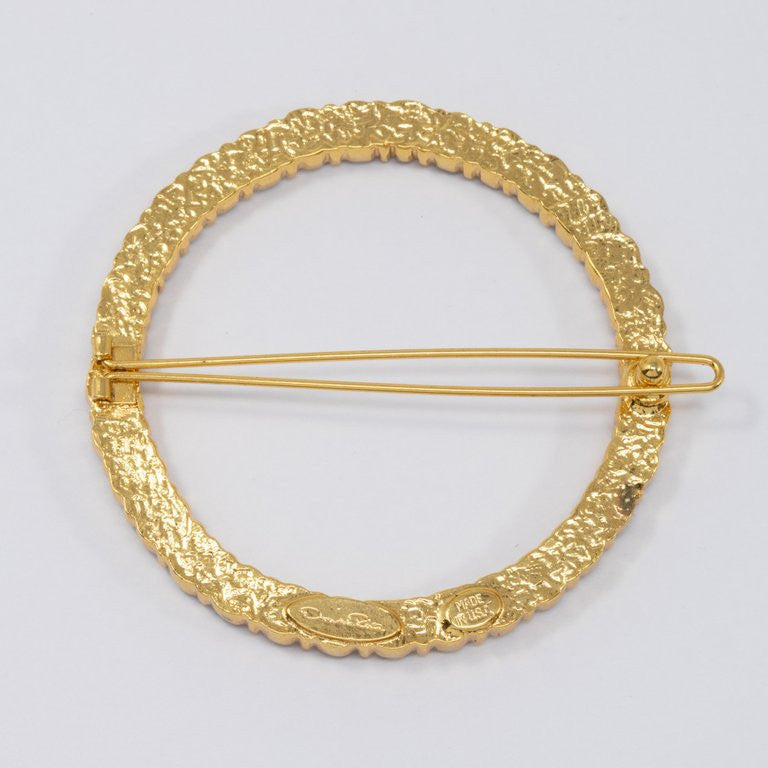 Oscar de la Renta Round Pave Black Crystal Dress/Hair Clip in Gold