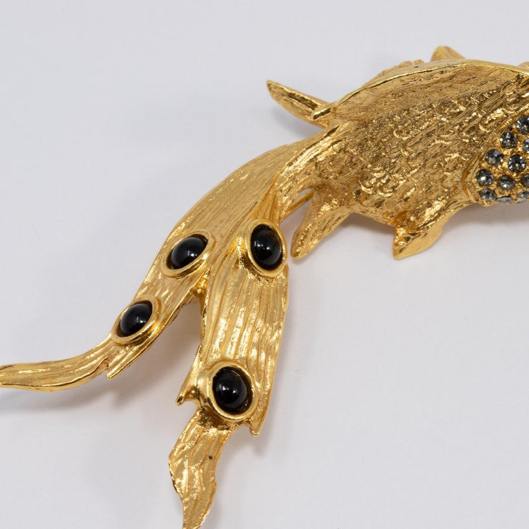 Oscar de la Renta Crystal and Resin Cabochon Fish in Gold