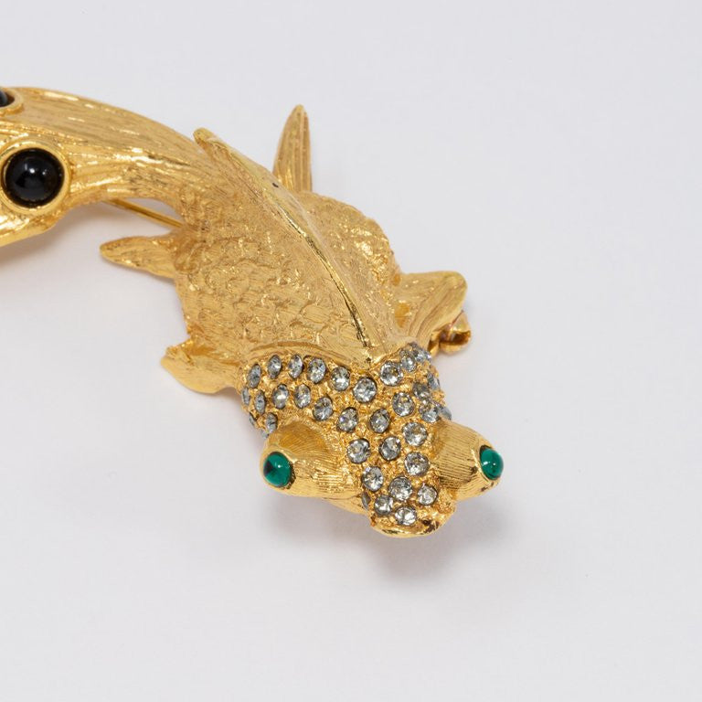 Oscar de la Renta Crystal and Resin Cabochon Fish in Gold