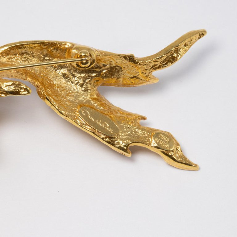 Oscar de la Renta Crystal and Resin Cabochon Fish in Gold
