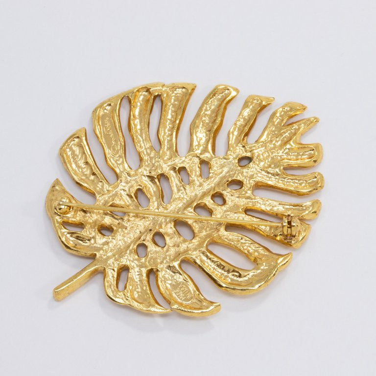 Oscar de la Renta Bold Gold Monstera Leaf Brooch, Pin