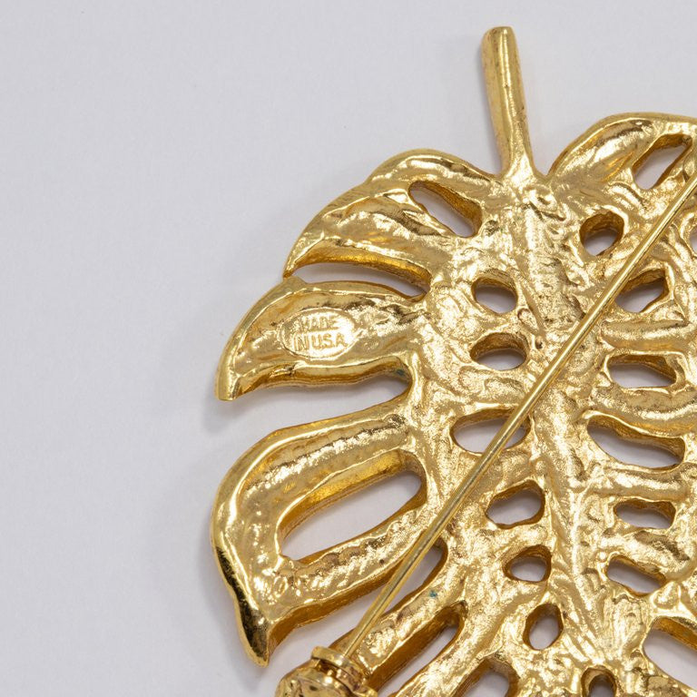 Oscar de la Renta Bold Gold Monstera Leaf Brooch, Pin