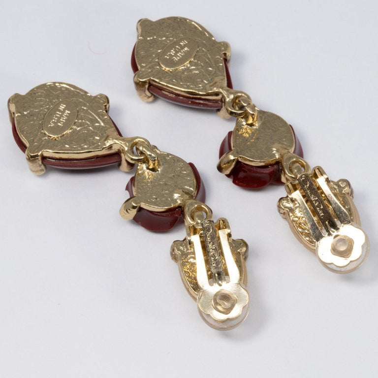 Oscar de la Renta Crystal and Faux Coral Dangling Flower Earrings