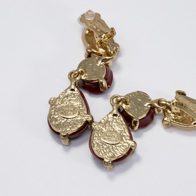 Oscar de la Renta Crystal and Faux Coral Dangling Flower Earrings
