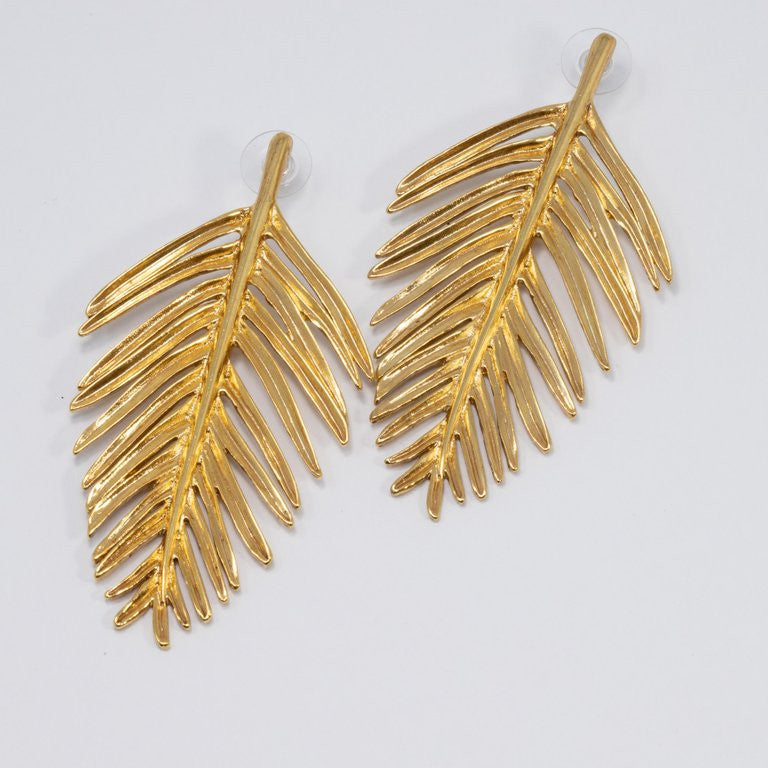 Oscar de la Renta Palm Leaf Drop Earrings In Gold