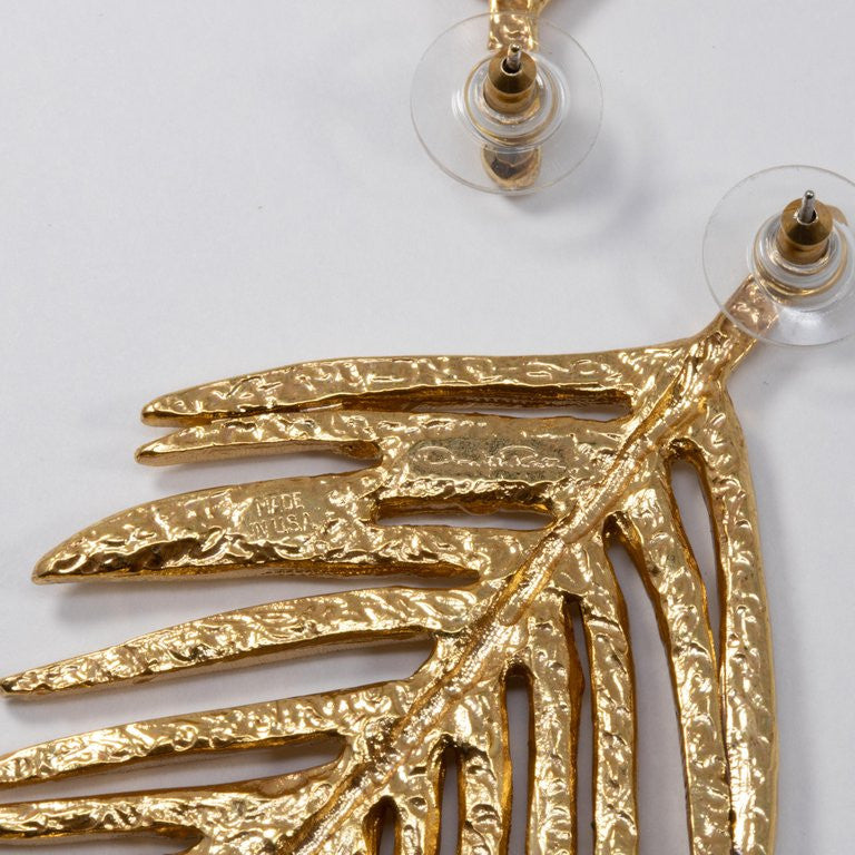 Oscar de la Renta Palm Leaf Drop Earrings In Gold