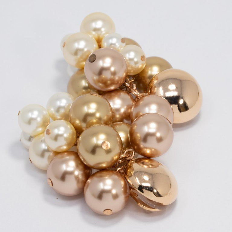 Oscar de la Renta Metallic Faux Pearl Vine Cluster Clip On Earrings