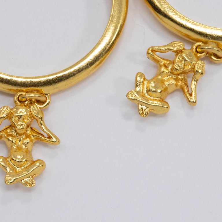 Oscar de la Renta Open Hoop and Dangling Monkey Post Earrings in Gold