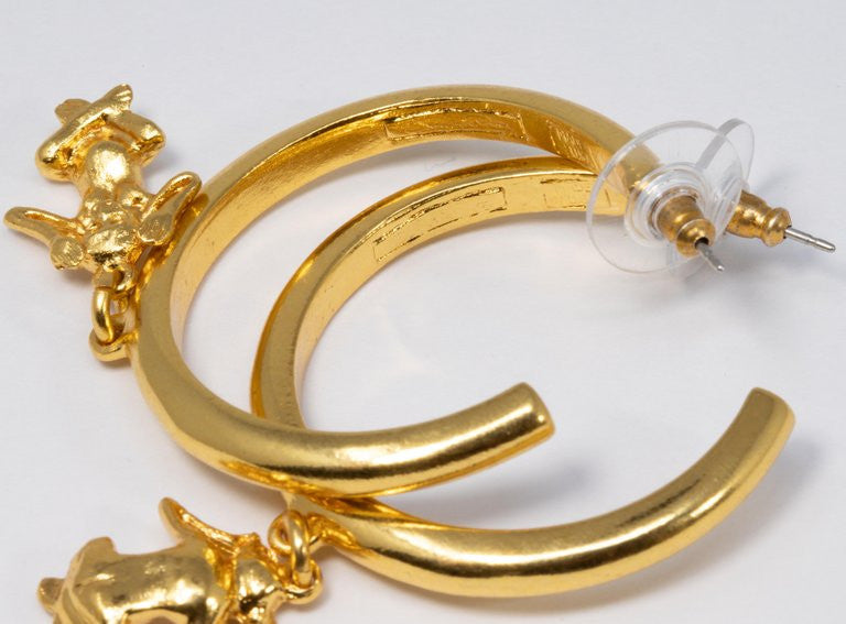 Oscar de la Renta Open Hoop and Dangling Monkey Post Earrings in Gold