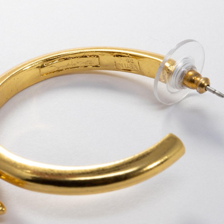 Oscar de la Renta Open Hoop and Dangling Monkey Post Earrings in Gold