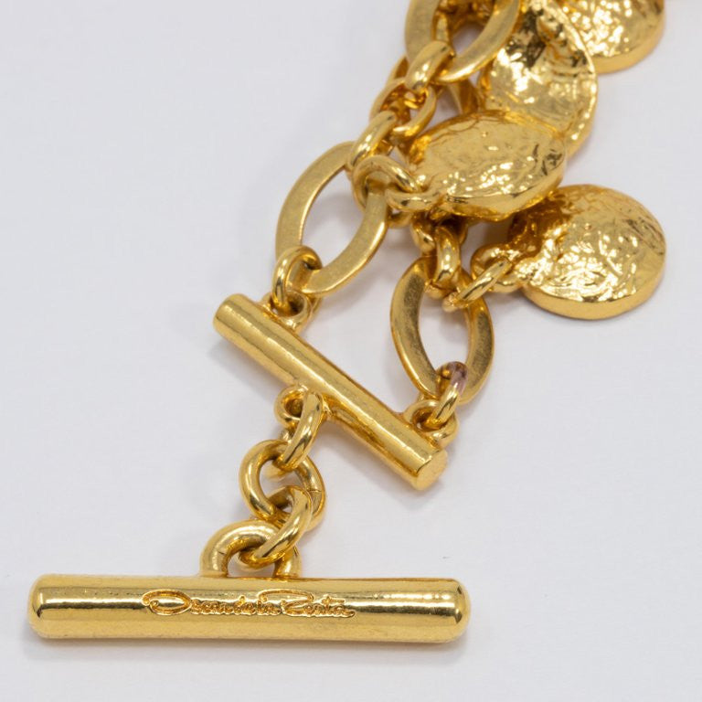Oscar de la Renta Double Strand Floral Charm Toggle Clasp Bracelet in Gold