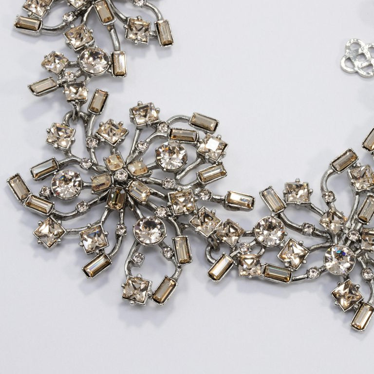 Oscar de la Renta Contemporary Crystal Flower Link Necklace, Silvertone
