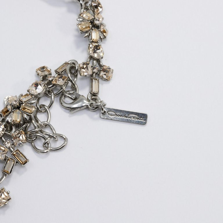 Oscar de la Renta Contemporary Crystal Flower Link Necklace, Silvertone