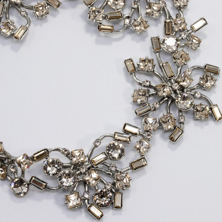 Oscar de la Renta Contemporary Crystal Flower Link Necklace, Silvertone