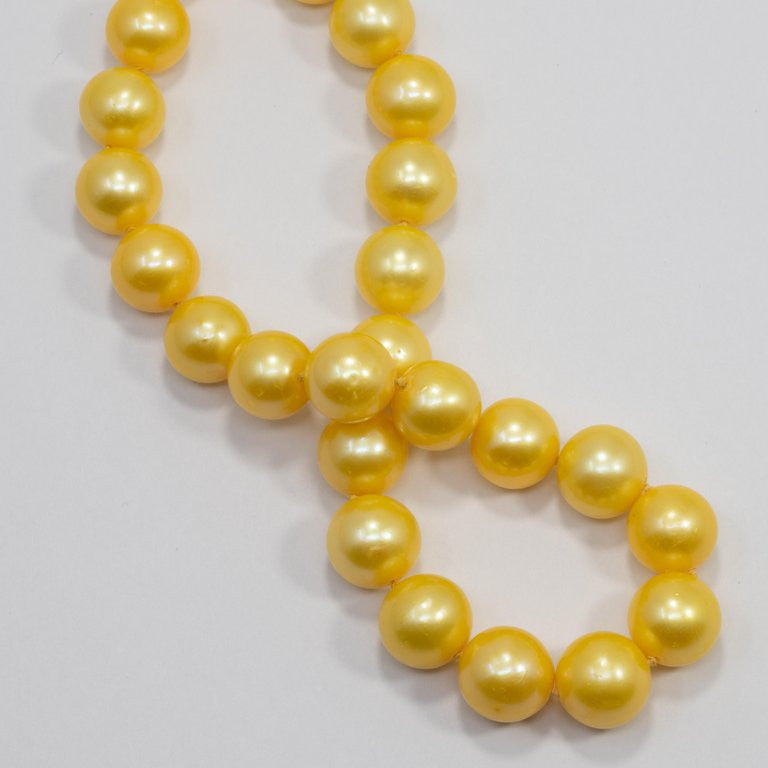 Genuine South Sea Pearl Bead Knotted String Necklace with 14 Karat Yellow Gold