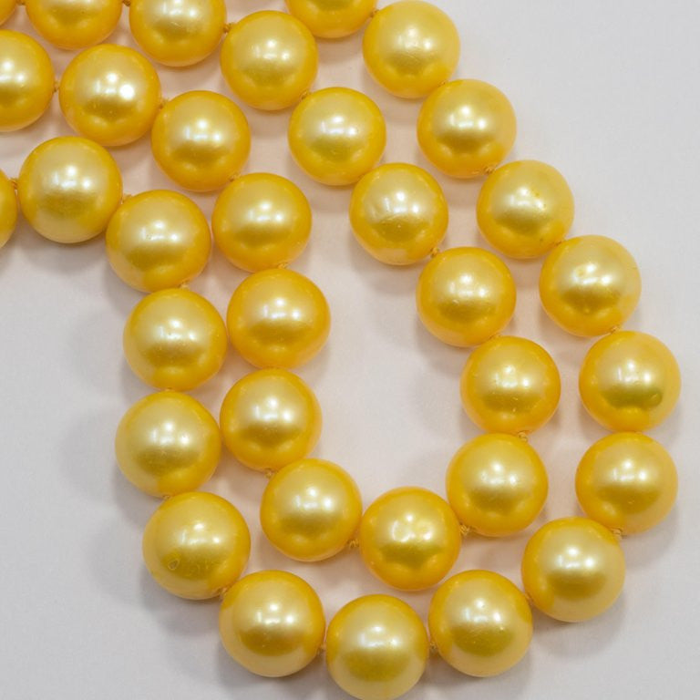 Genuine South Sea Pearl Bead Knotted String Necklace with 14 Karat Yellow Gold