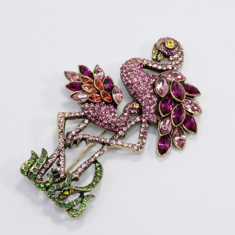 Heidi Daus "Shore Thing" Pave Crystal Flamingo Pin Brooch