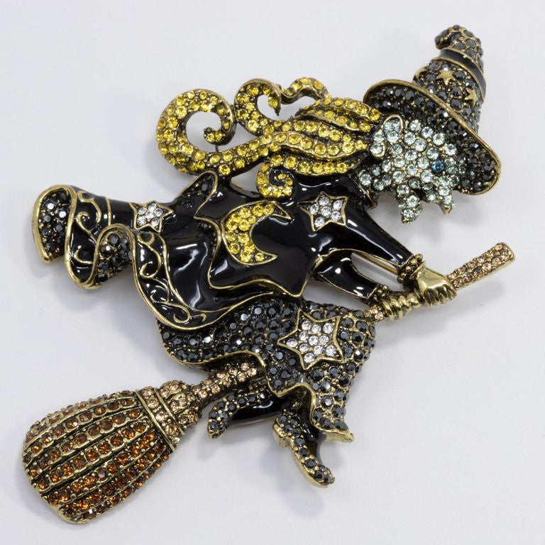 Heidi Daus "Heidi on the Stick" Pave Crystal and Enamel Witch Pin, Brooch
