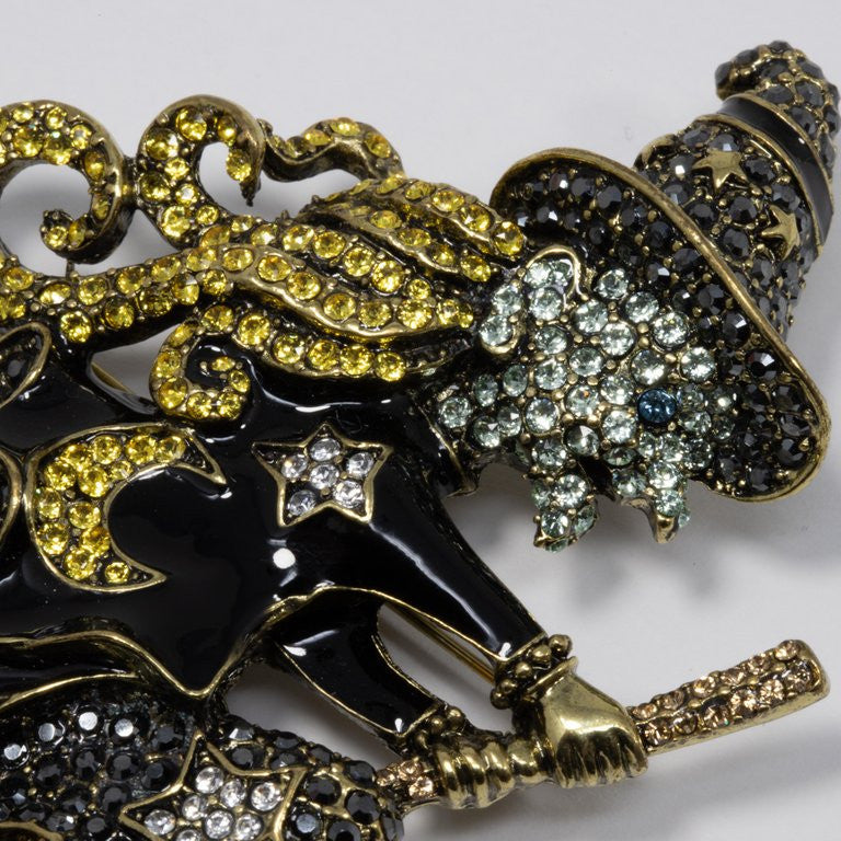 Heidi Daus "Heidi on the Stick" Pave Crystal and Enamel Witch Pin, Brooch
