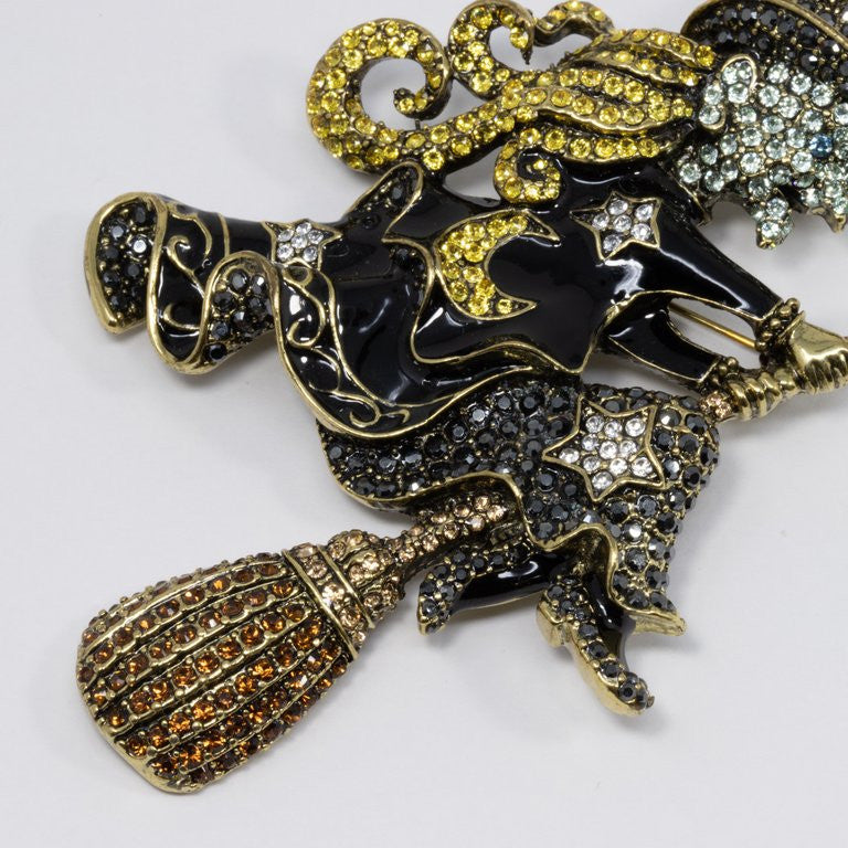 Heidi Daus "Heidi on the Stick" Pave Crystal and Enamel Witch Pin, Brooch